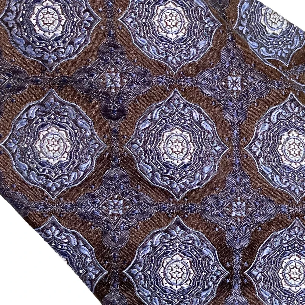 Valentino Designer Italy‎ Silk Blue Brown Geometric Necktie